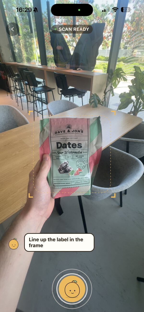 Lining up a food label inside the Mango scanner